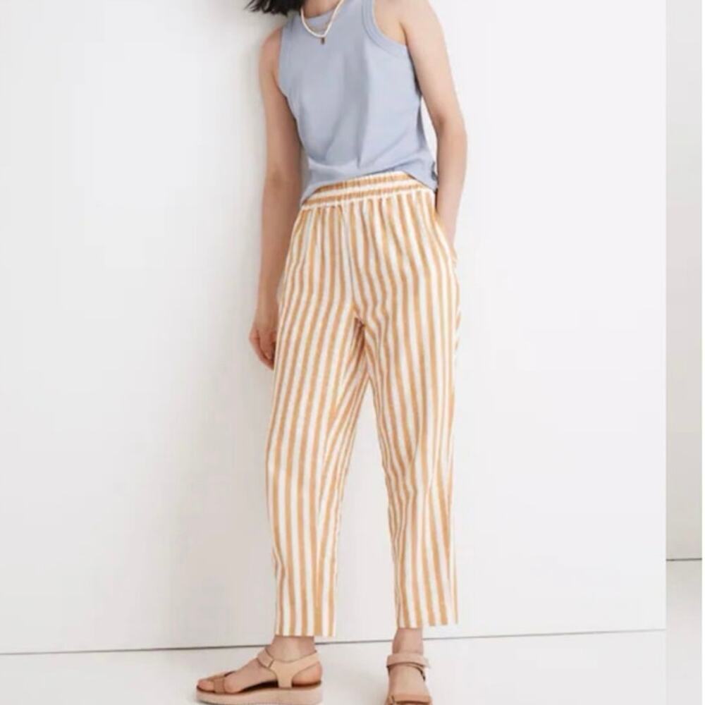 Madewell Tapered Huston Pull-On Crop Pants in Stripe yellow size large